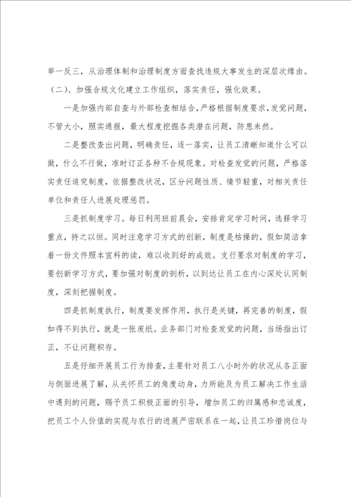 支行合规文化建设自查自纠总结报告