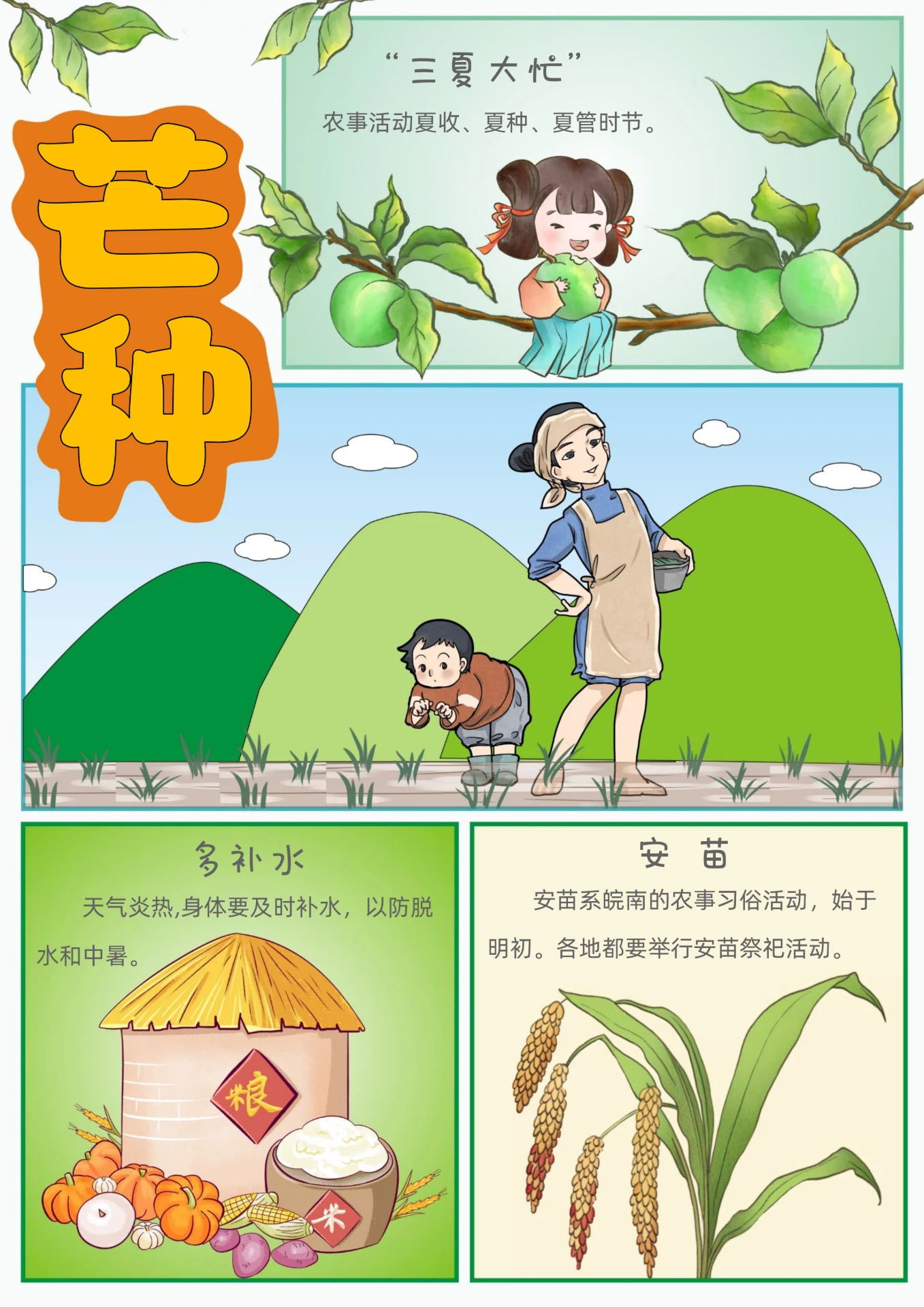 手绘卡通芒种手抄报
