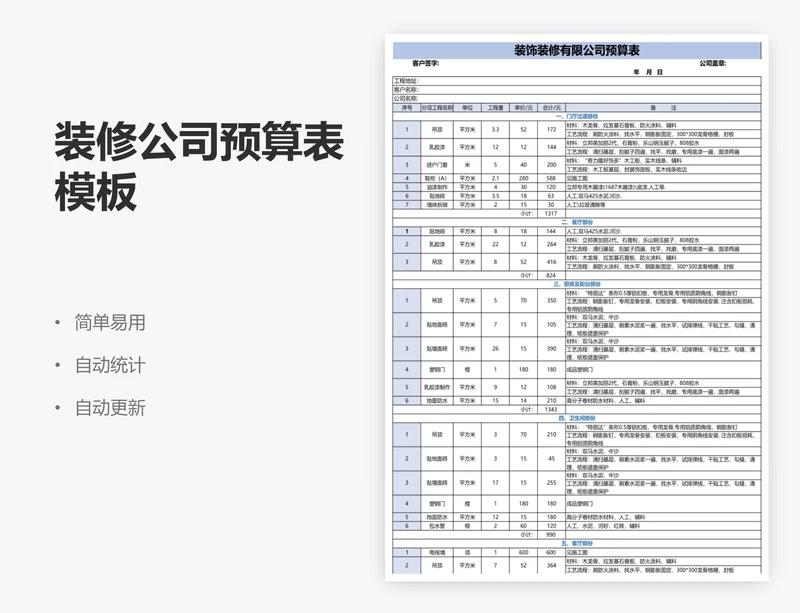 装修公司预算表模板