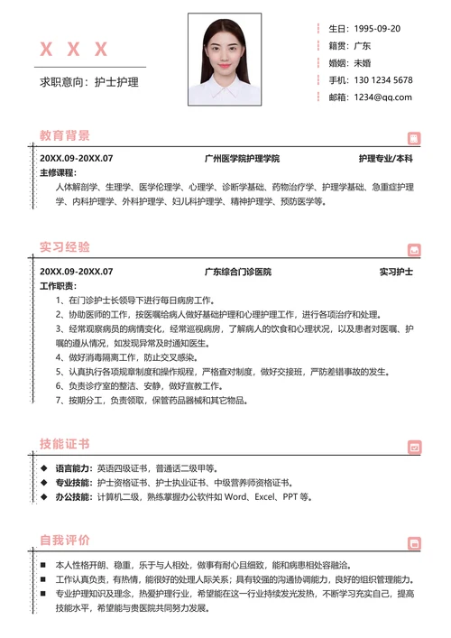 小清新应届毕业生护士护理求职简历套装