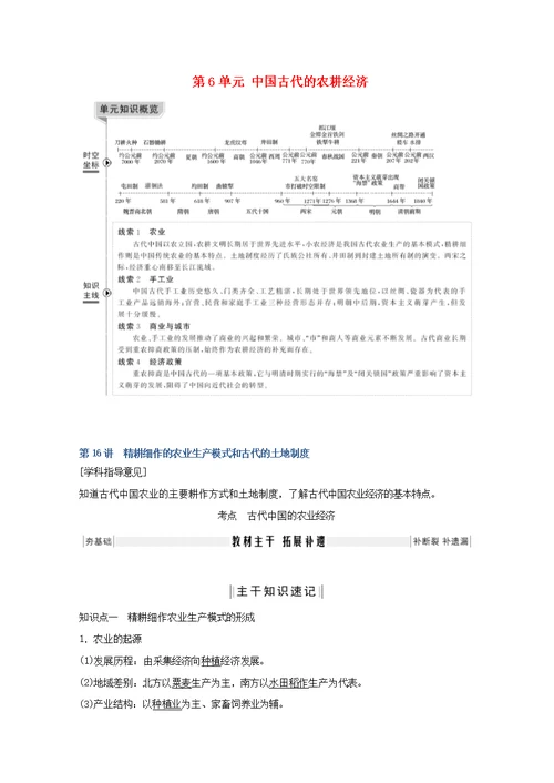 （鲁京专用）高考历史中国古代的农耕经济第16讲精耕细作的农业生产模式和古代的土地制度教案岳麓版