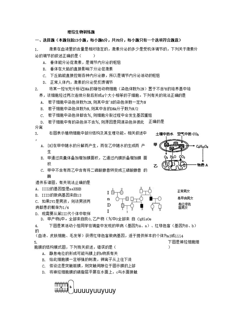 理综生物训练题