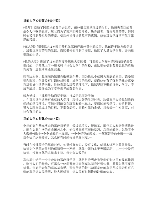 我的大学心得体会800字5篇