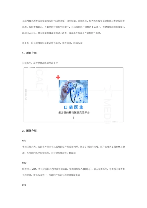 互联网医疗商业专题计划书范文.docx