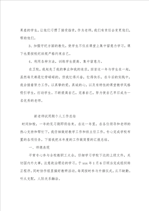 新教师试用期个人工作总结
