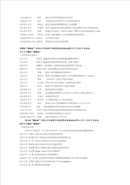 历届“挑战杯大学生课外学术科技作品竞赛