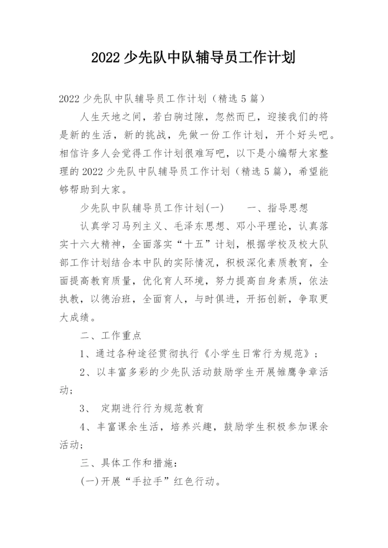 2022少先队中队辅导员工作计划.docx