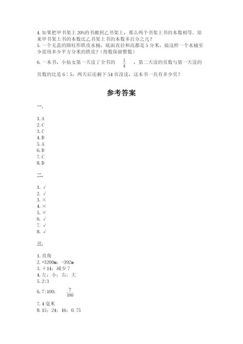 河南省平顶山市六年级下册数学期末测试卷（综合题）.docx