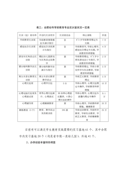 安徽合肥幼儿师范高等专科学校学前教育专业建设专题方案.docx