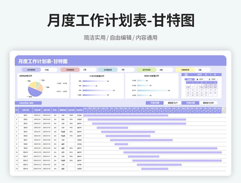 月度工作计划表