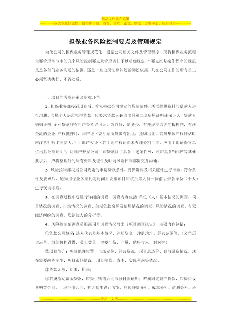 担保业务风险控制要点及管理规定.docx