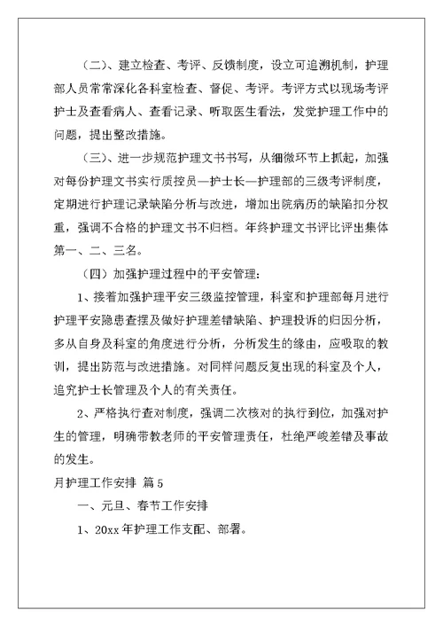 2022年月护理工作计划汇总5篇