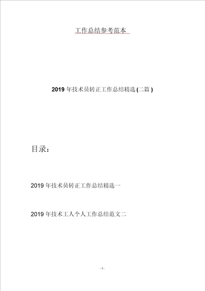 2019年技术员转正工作总结精选二篇