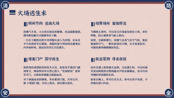红蓝复古风消防安全主题班会PPT模板