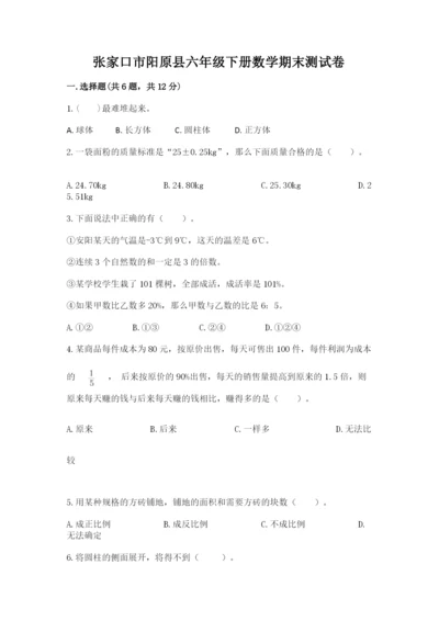 张家口市阳原县六年级下册数学期末测试卷精选.docx