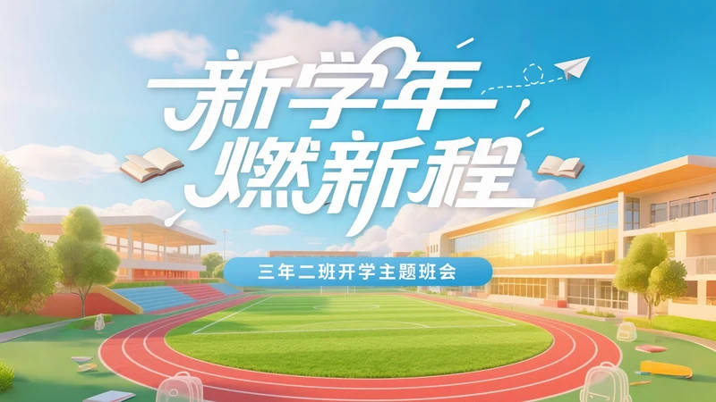 蓝色3D立体风三年二班开学主题班会PPT模版