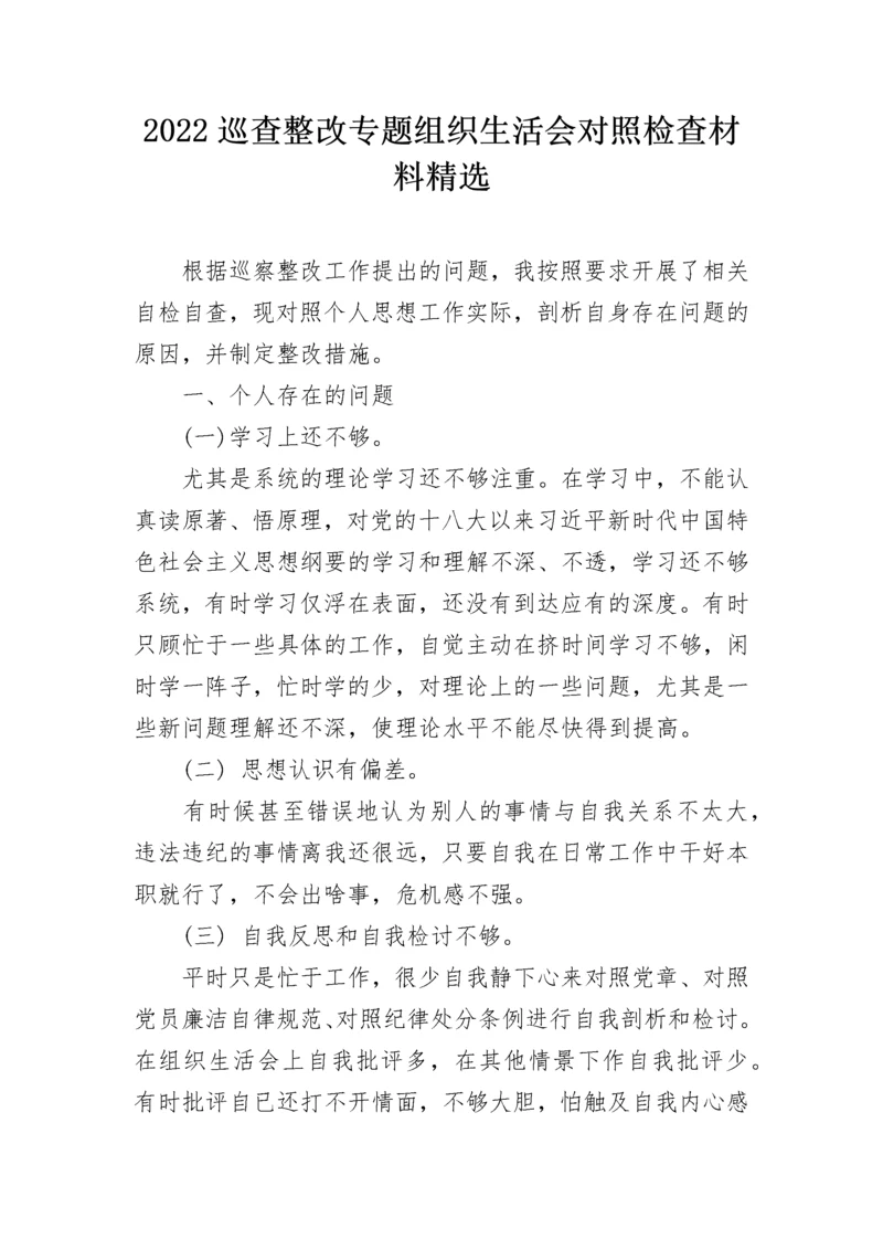 2022巡查整改专题组织生活会对照检查材料精选.docx