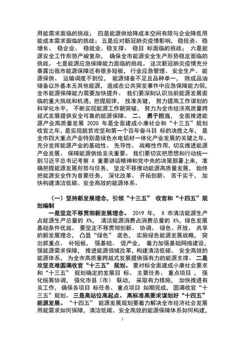 勇于担当奋力拼搏市能源工作会议上的讲话