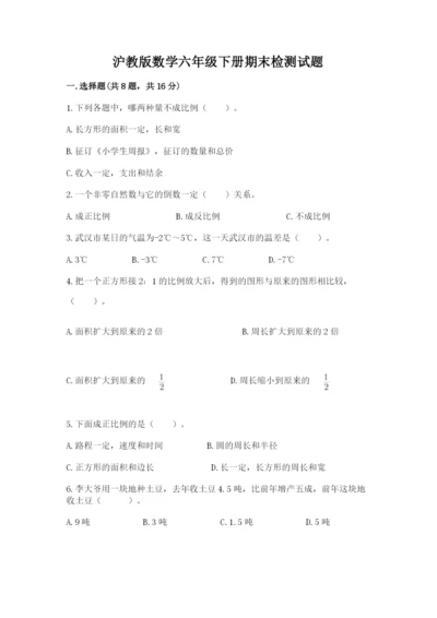 沪教版数学六年级下册期末检测试题及完整答案【考点梳理】.docx