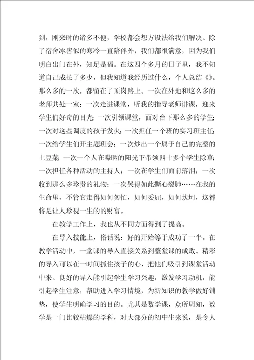 顶岗实习个人总结