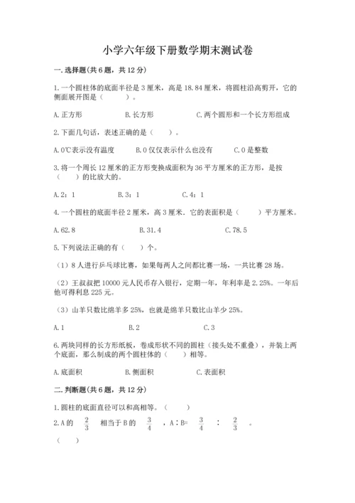 小学六年级下册数学期末测试卷（中心小学）.docx