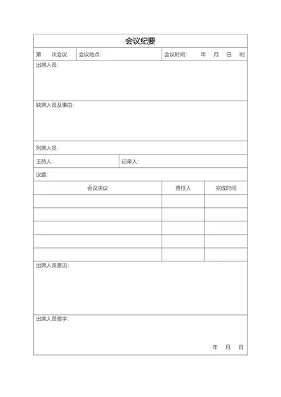 会议纪要表