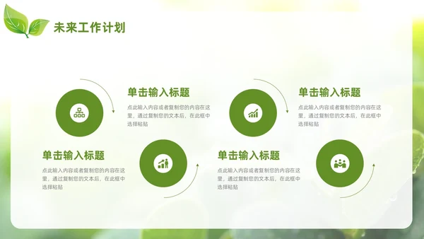 小清新绿叶简约商务工作总结汇报PPT模板