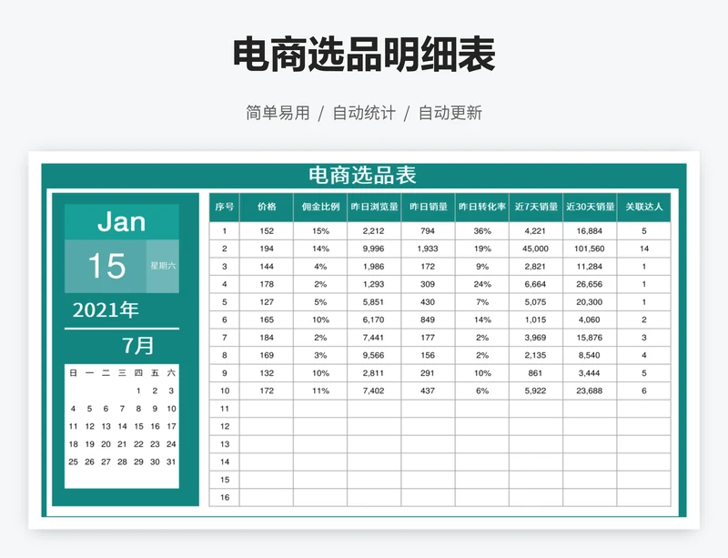 电商选品明细表