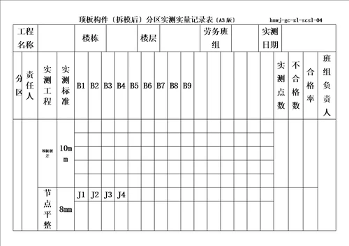 最新实测实量记录表格式