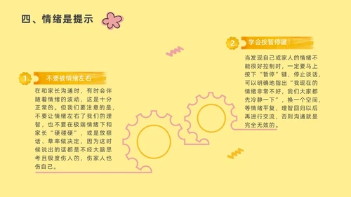 淡黄色插画风学会沟通让心更相近与父母沟通ppt模板