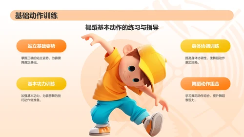 橙色3D风霹雳舞PPT模板
