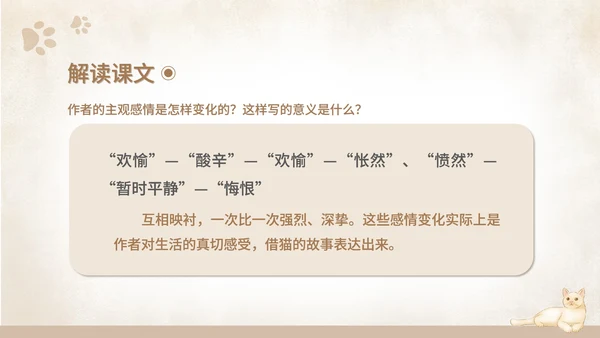 黄色水彩风语文初一课件猫课文PPT模板