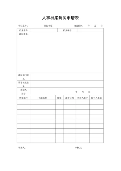 人事档案调阅申请表