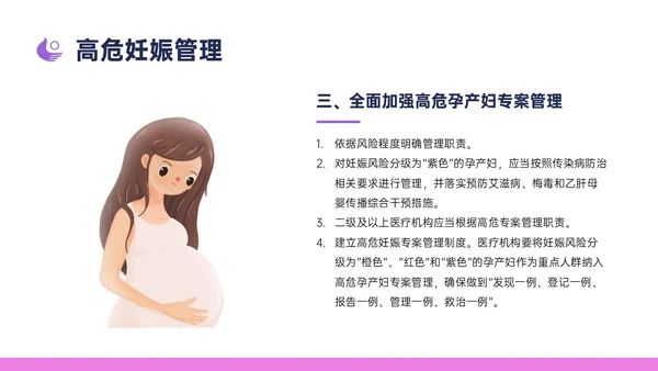 紫色简约卡通插画高危妊娠五色管理PPT课件