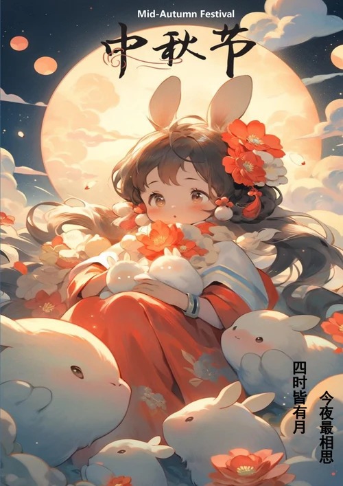 国潮漂亮仙女中秋插画海报