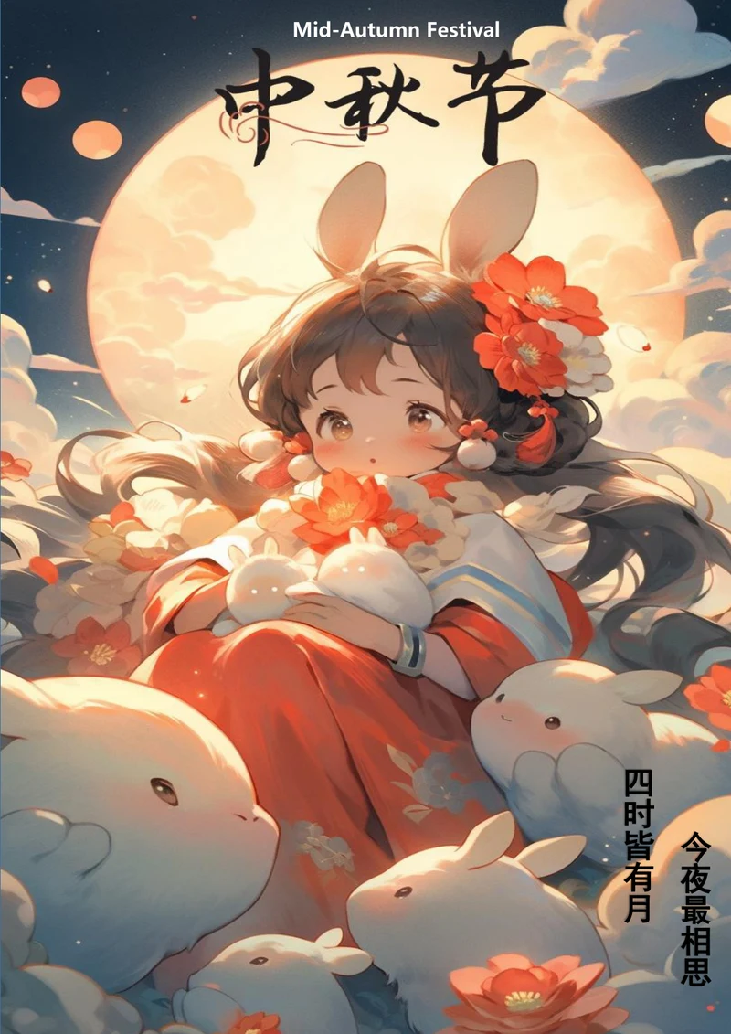 国潮漂亮仙女中秋插画海报