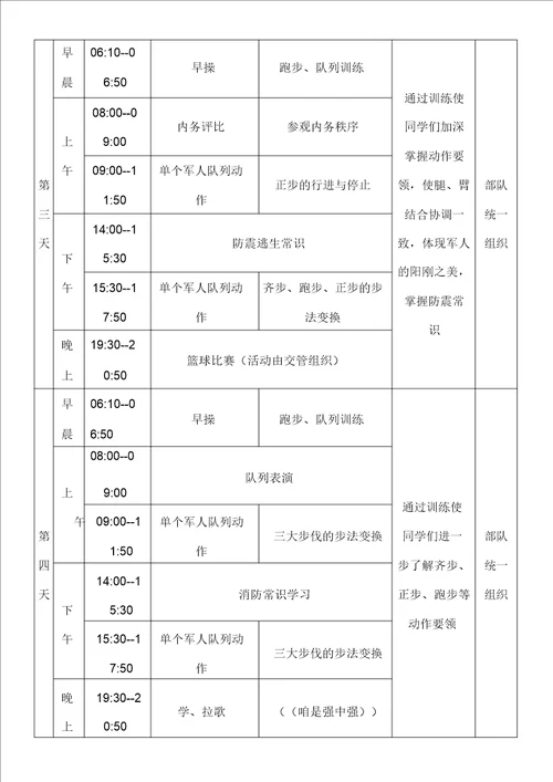 精选学生军训十天训练安排2