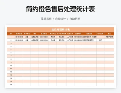 简约橙色售后处理统计表