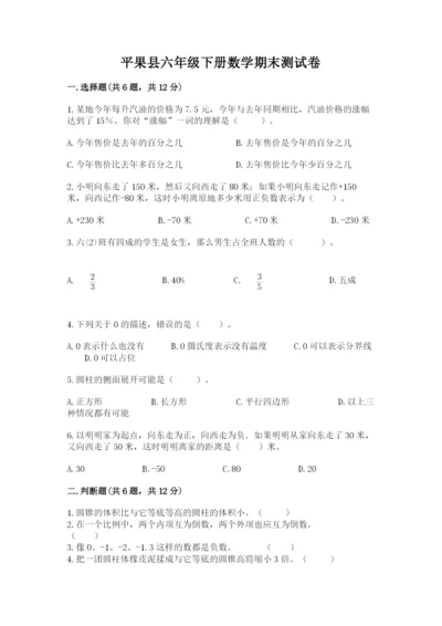 平果县六年级下册数学期末测试卷精品带答案.docx