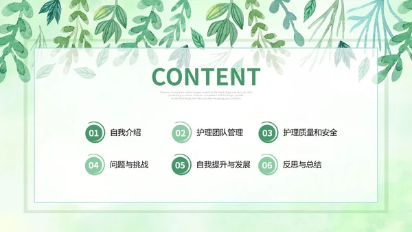 小清新风水彩花卉绿植护士长述职报告PPT