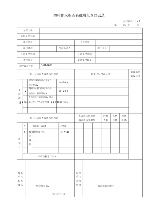 完整版城镇道路工程CJJ12008检验批质量检验记录表格