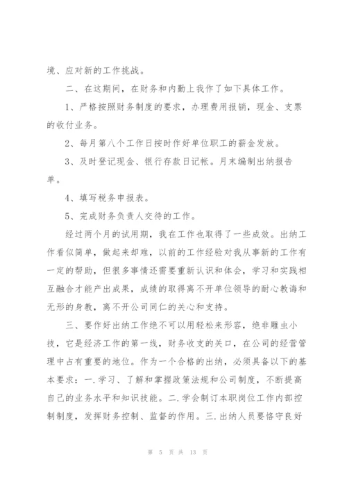 试用期出纳个人工作总结(多篇).docx