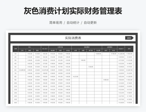 灰色消费计划实际财务管理表