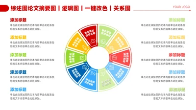 红色简约风10项圆环信息关系图PPT