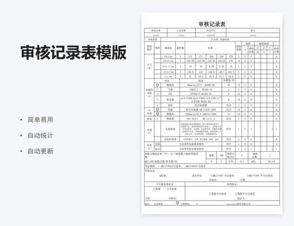 审核记录表模版