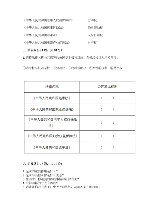 2022年六年级上册道德与法治期中测试卷及完整答案网校专用