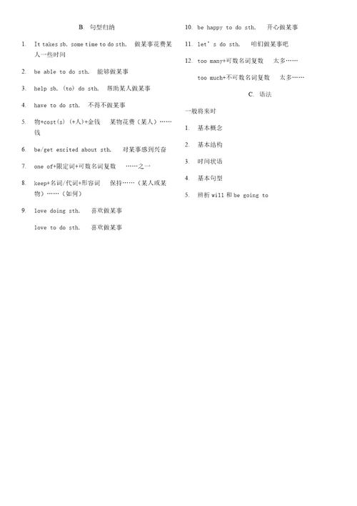 牛津深圳版七年级上册英语期末复习Unit1Unit8短语句型知识点汇总共17页