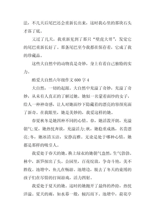 2024年热爱大自然六年级作文600字