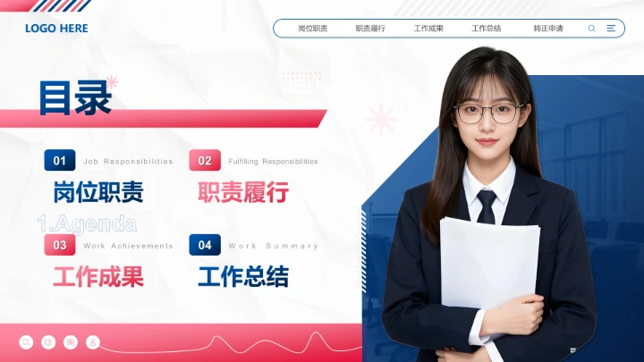 蓝色商务风试用期转正工作汇报PPT模板