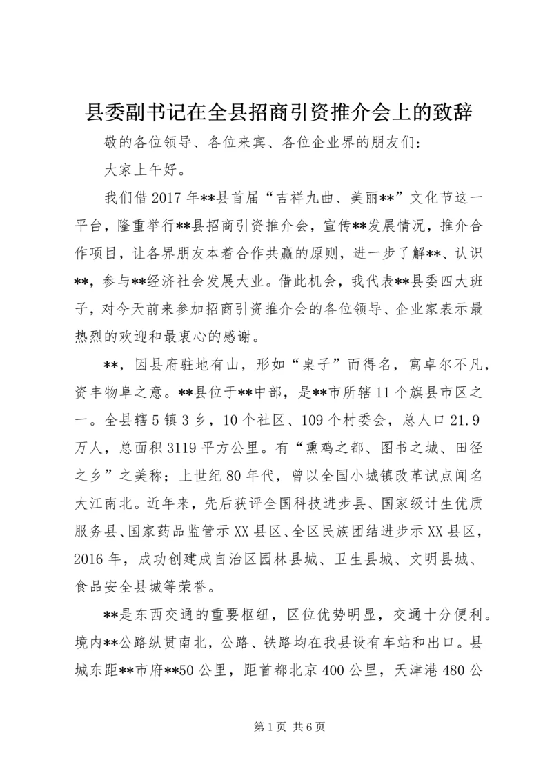 县委副书记在全县招商引资推介会上的致辞.docx